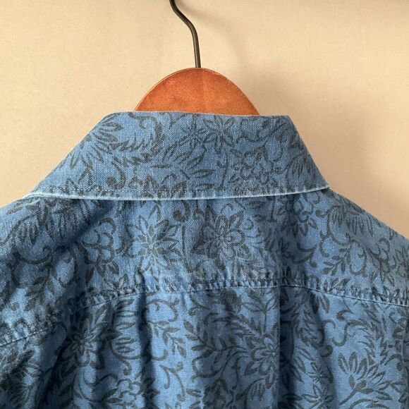 Hart Schaffner Marx Mens Cotton Button Down Shirt Blue Floral Short Sleeve LARGE - Picture 8 of 9